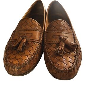 Men's Vintage Allen Edmunds Tobago Brown Leather Weave/Tassel Loafers. Size  10D